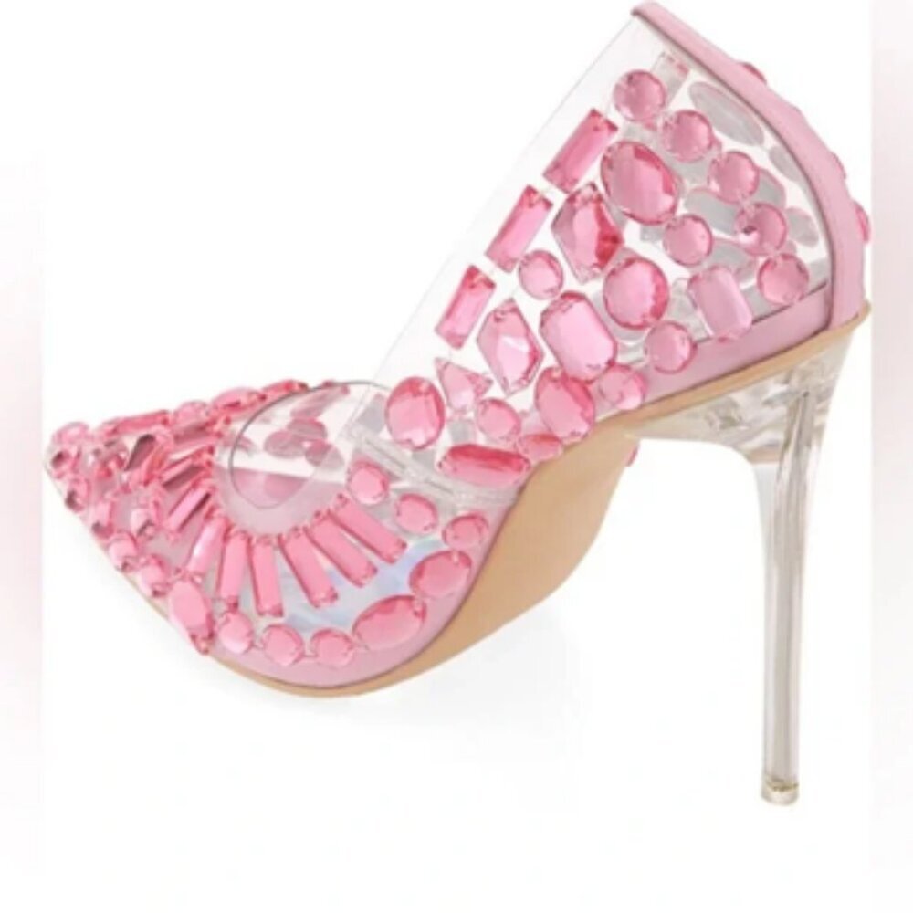 Azalea Wang Stiletto Women's Pumps, Block Heels, Toe Crystal Heels - Picture 3 of 5